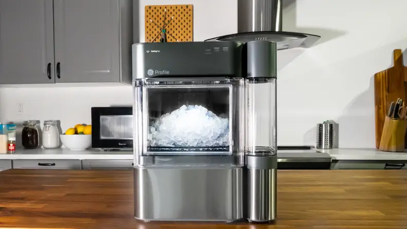 GE Profile Opal 2.0 ice maker on a kitchen countertop