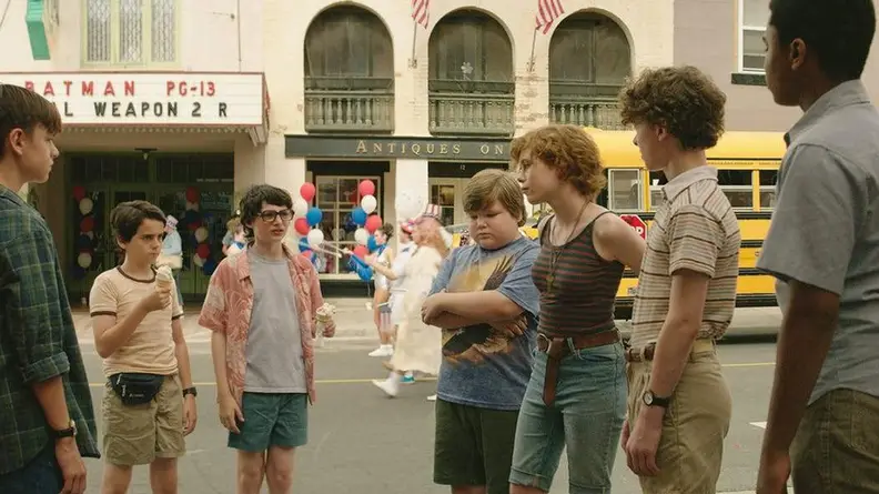 The Losers Club meeting on the main street of Derry, Maine.