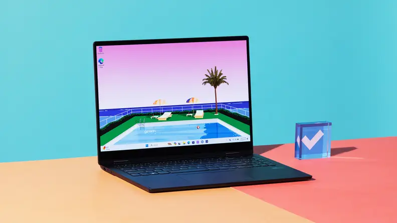 The LG Gram Pro 16 in laptop mode.