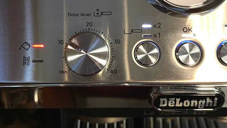 Close-up of the espresso machine's settings.