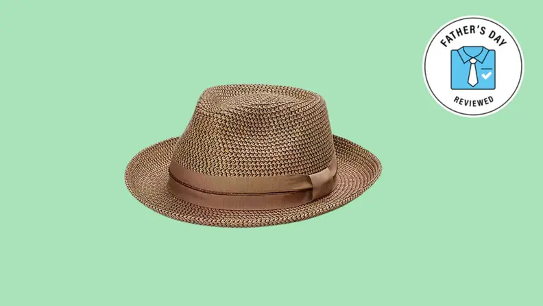 brown braided fedora on lime green background