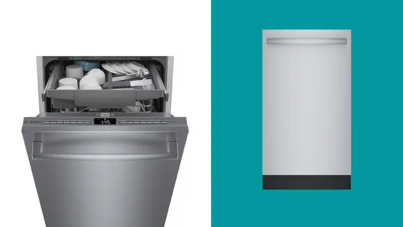 two visuals of Bosch's ADA compliant dishwashers, one open and one closed