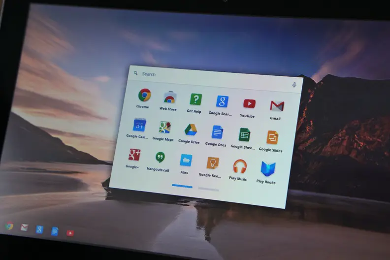Instead of a Start menu, the Chromebook has an app drawer full of Google branded apps.