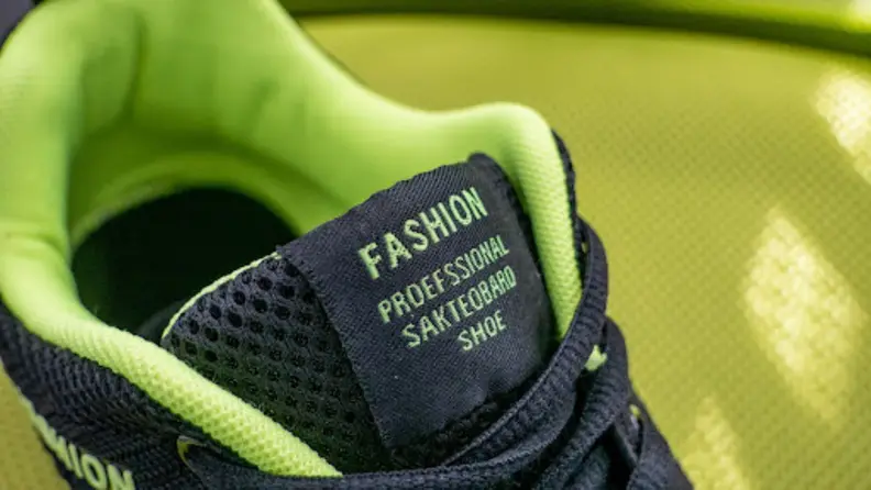Tongue of a sneaker with typos