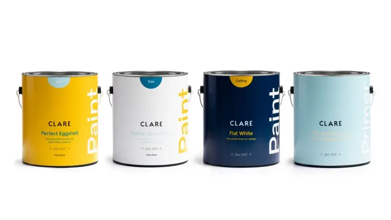 Row of Clare paint cans