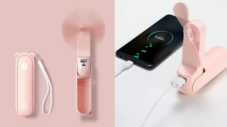 Pink mini fan shaped like a bear