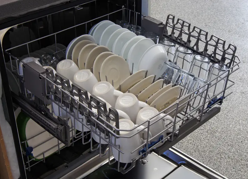 This is the top rack of a Whirlpool dishwasher
