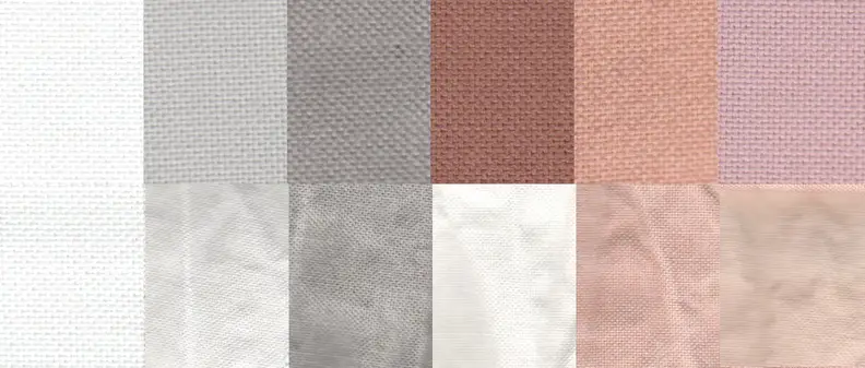 Before and after test stain results using the Normal cycle. From left to right: control, sweat, dirt, blood, cocoa, and red wine.