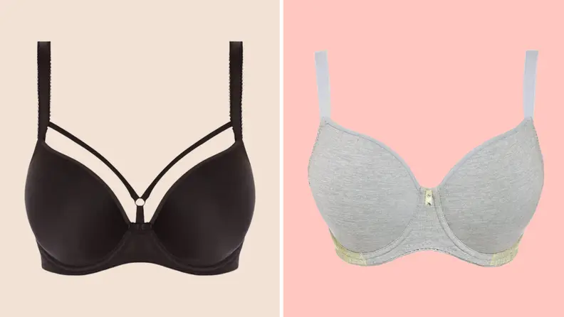 A black bra, and a gray bra.