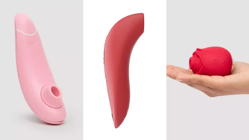 The Womanizer Premium Eco next to the We-Vibe Melt next to the Lovehoney Rose