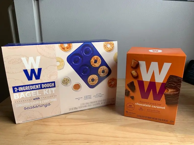 WW bagels and chocolate caramel mini bars