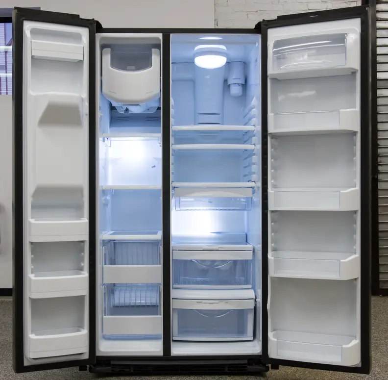 A side-by-side refrigerator needs space to open both doors wide.