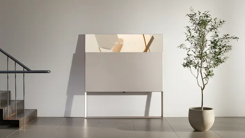 The LG Objet OLED TV in a posh living room setting