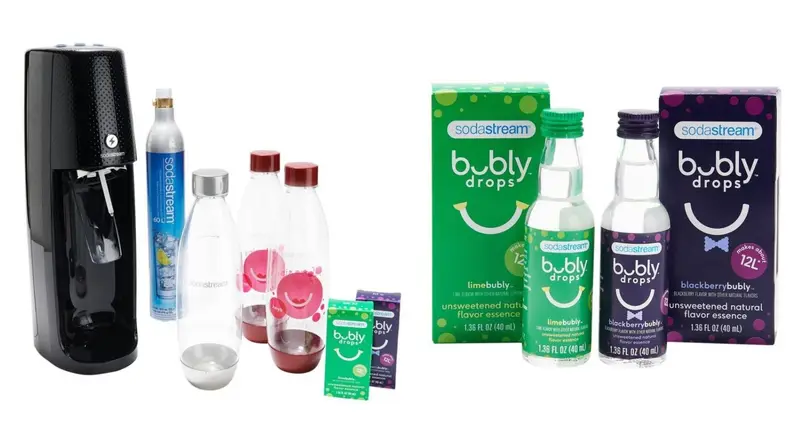SodaStream next to bottles and packaging