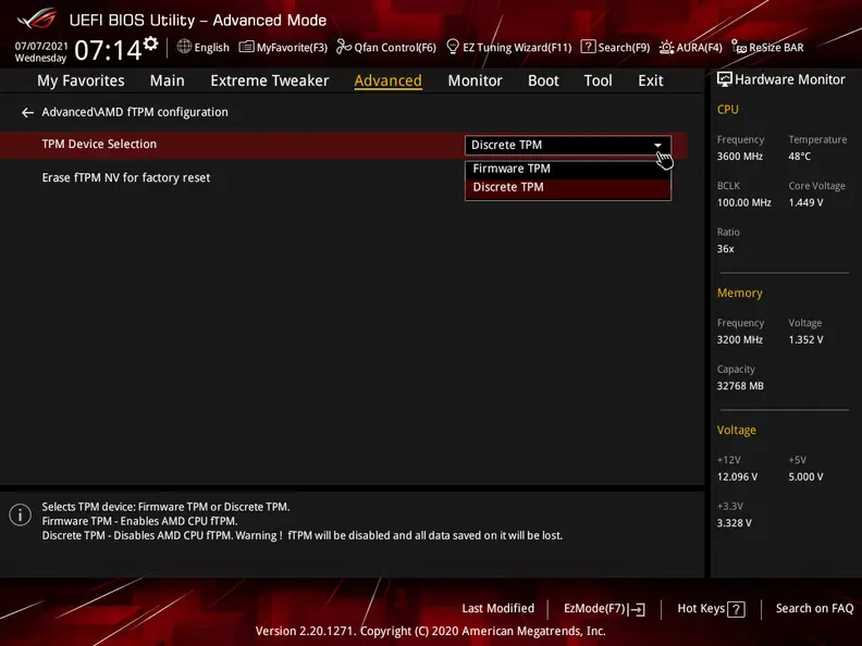 A motherboard BIOS menu