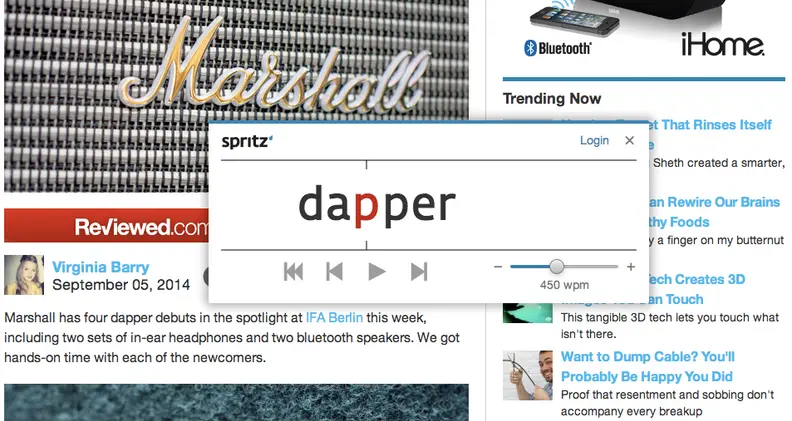 A screen grab of the Spritz bookmarklet in action.