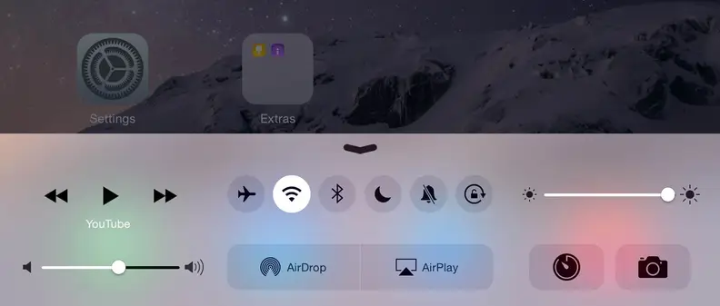 A screenshot of the Apple iPad Air's control panel.