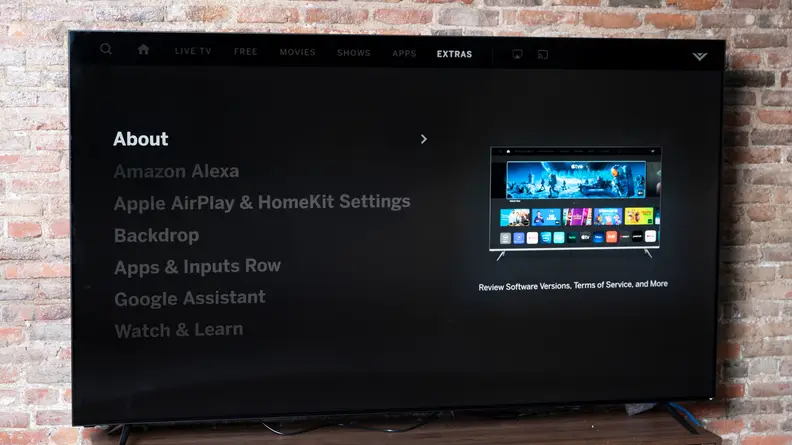 The TV's ABOUT section on display.