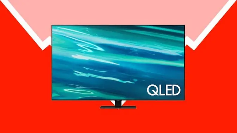 Image of TV against a red/pink background