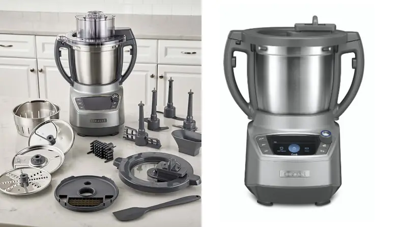 This appliance comes with a stainless-steel chopping blade, a shredding disc, and a slicing disc.