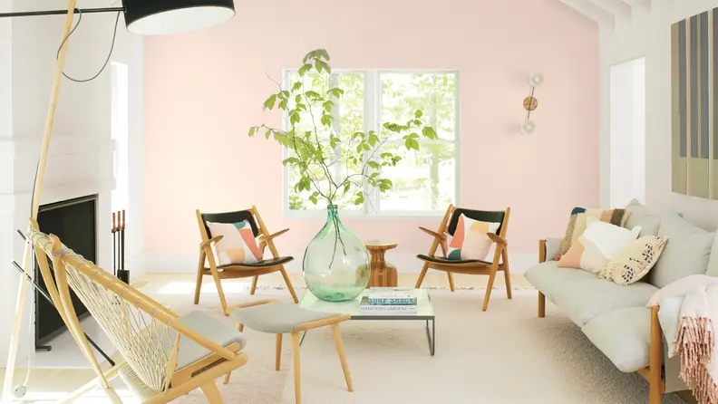 A living room painted with Benjamin Moore's 2020 Color of the Year