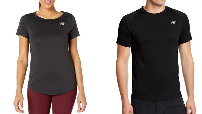 man and woman wearing new balance short sleeve shirts