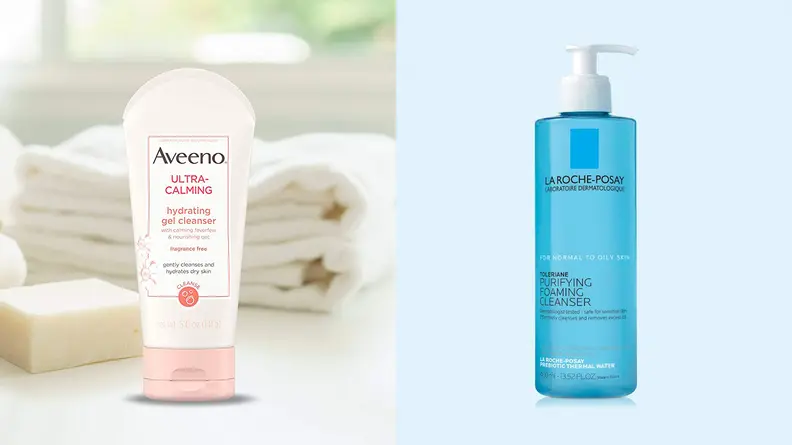 The Aveeno Ultra-Calming Hydrating Gel Facial Cleanser and the La Roche-Posay Toleriane Purifying Foam Cleanser.