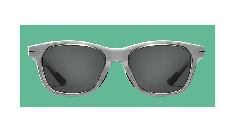 Product shot of the gray wayfarer sunglasses from Roka.