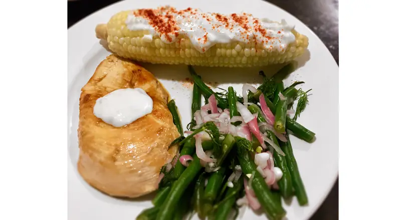 Chicken, corn and dilly beans
