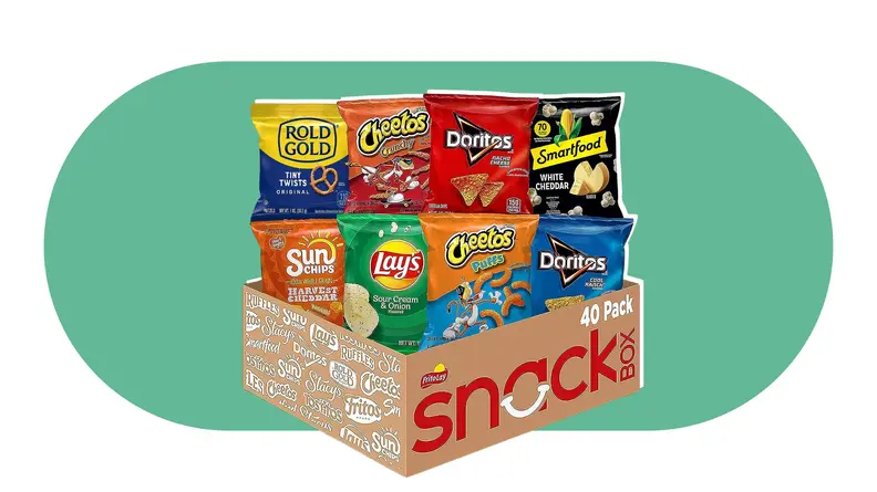 Variety pack of chips inside of box.