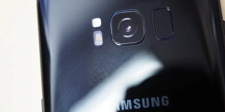 An unfortunate fingerprint near the camera on the Samsung Galaxy S8