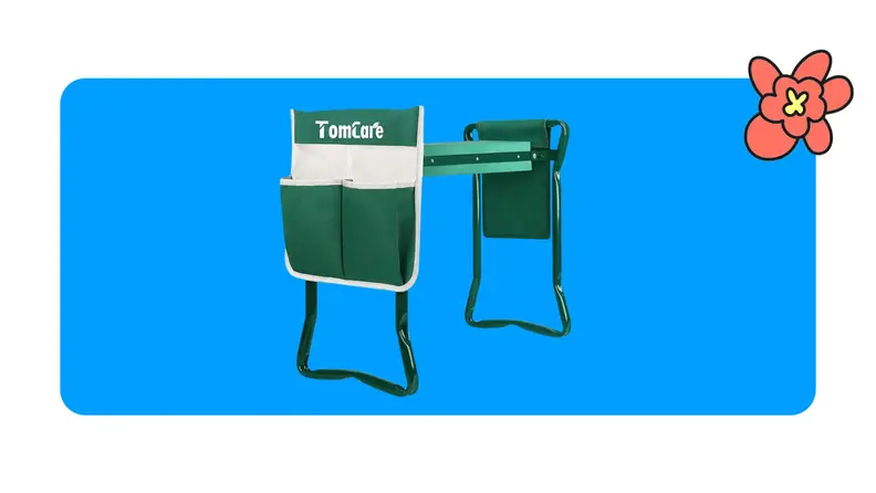 Green tom care garden kneeler on a blue background
