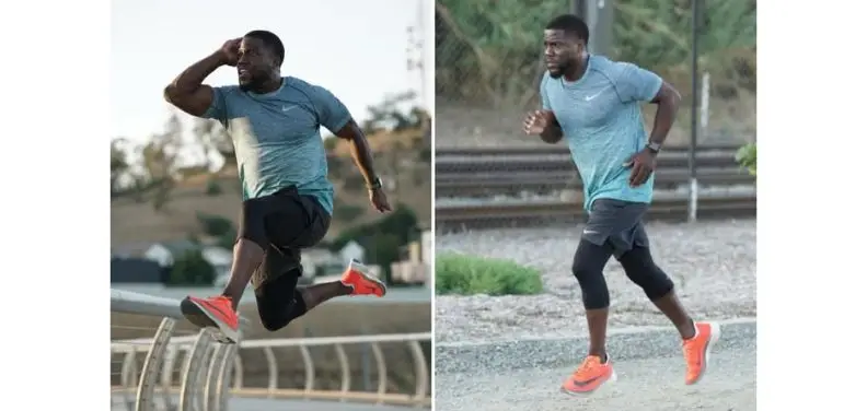 Kevin Hart running and training wearing the Nike Zoom Fly 6.
