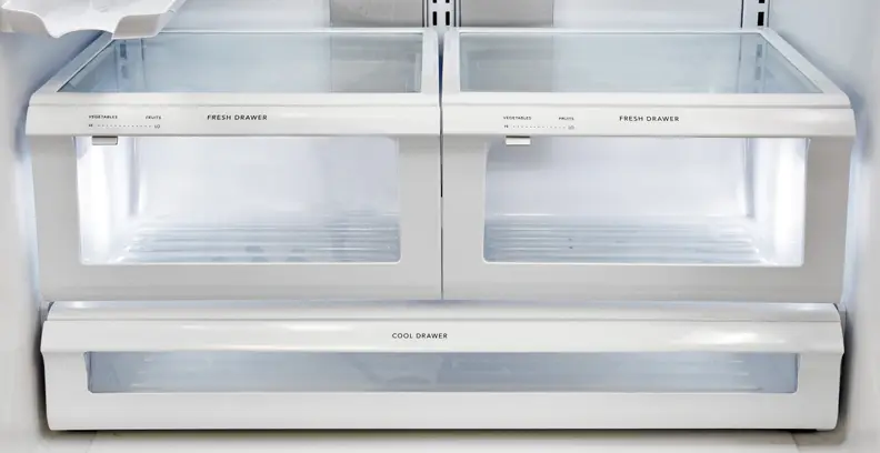 The Frigidaire Professional FPBC2277RF's adjustable crispers can be placed side-by-side...