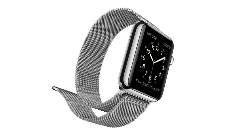 The standard Watch will be available in a number of bands, including standard buckles and this steel, magnetic Milanese loop.
