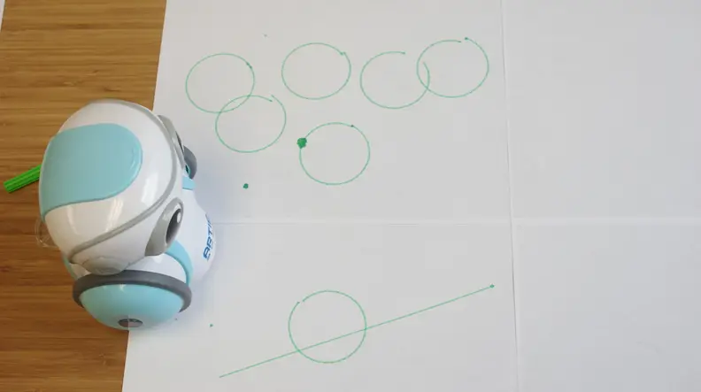 Calibrating Artie 3000 involves having the robot draw circles (where the ends of the circle should meet) and lines (where the  lines should be a certain length).