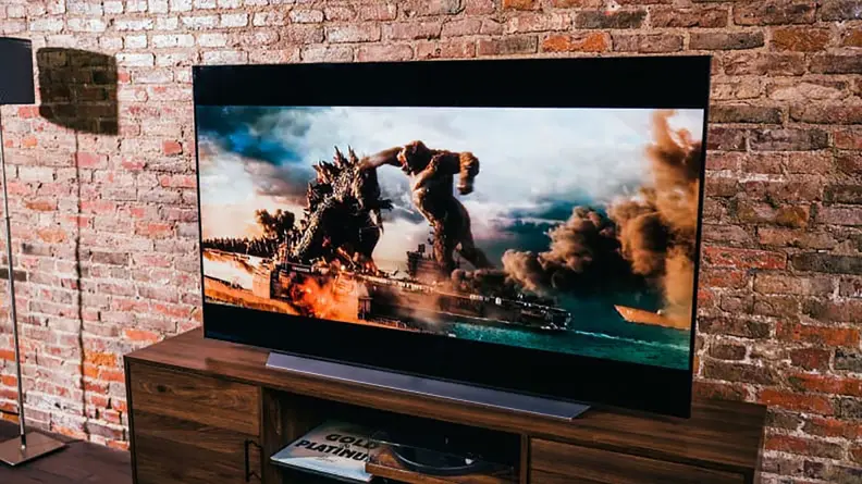 A TV showing an action movie