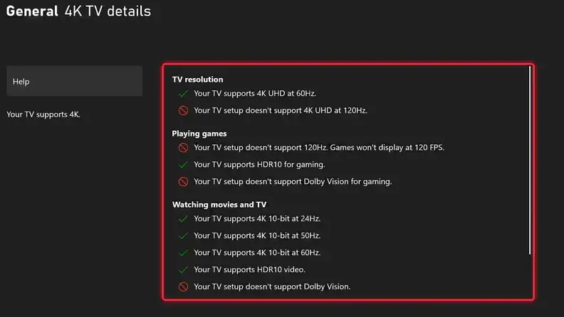 The Xbox Series X “TV & Display Options" Menu