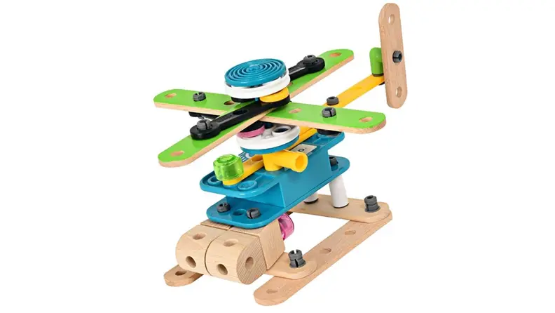 A helicopter made of Brio builds