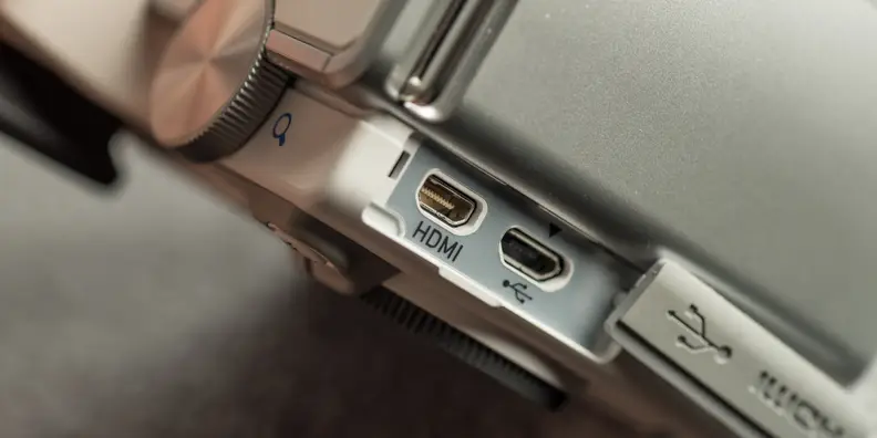 A photograph of the Pentax K-S1's ports.