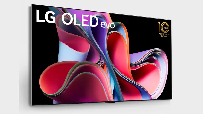 The LG G3 OLED TV mounted on a white wall