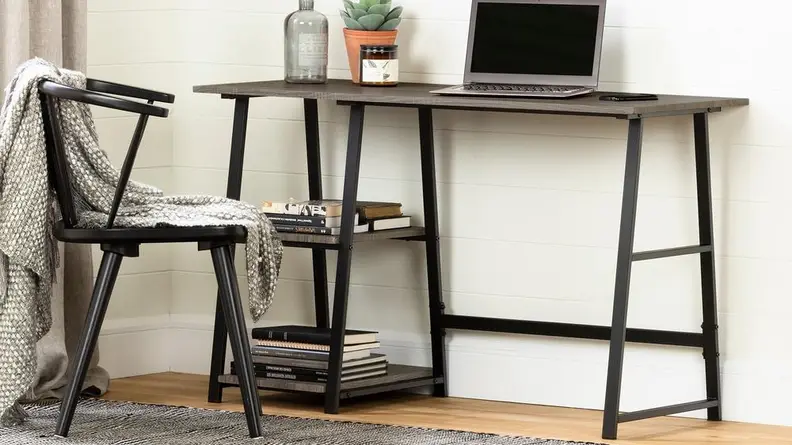 This desk has a cool industrial vibe thanks to its metal frame.