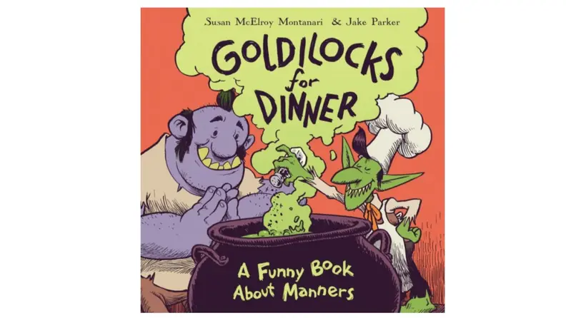 Cover of Goldilocks for Breakfast book with an illustration of two trolls standing over a giant pot
