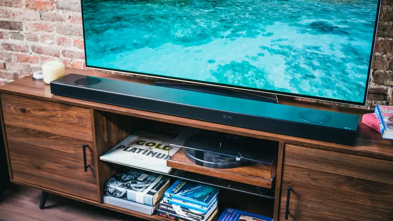 The LG SP9YA is a 5.1.2 soundbar system featuring Dolby Atmos