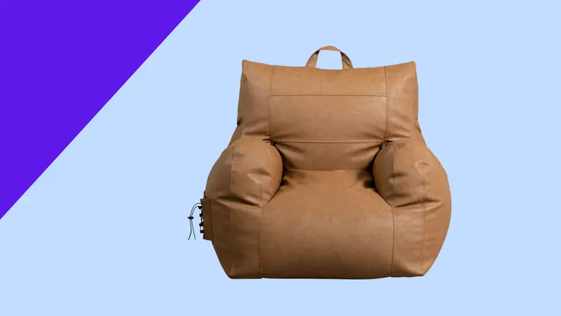 A brown bean bag on a blue background