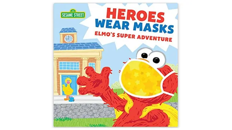 A book cover with Elmo wearing a mask