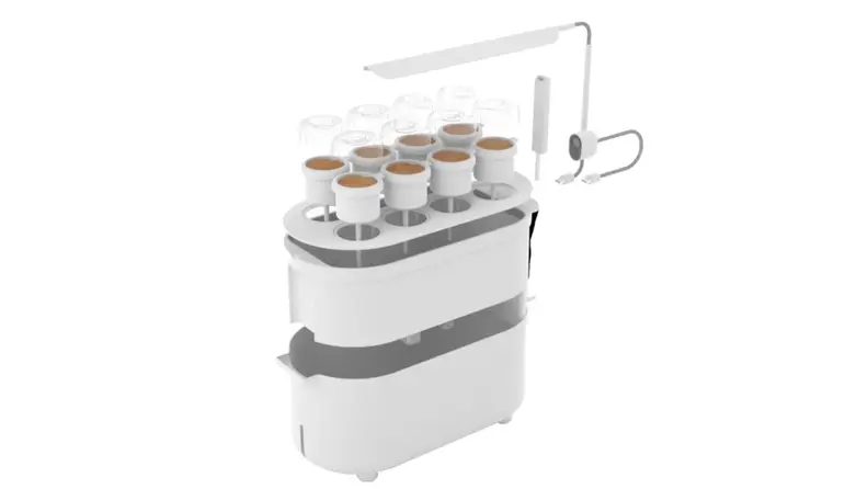 New Garden Co.'s Ultron Smart AI Gardening System, a tiny self-watering plant container.