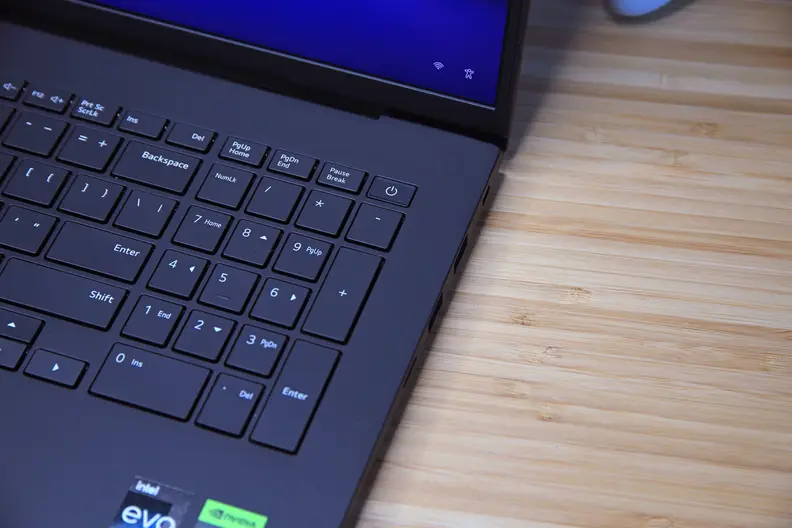 A partial shot of a laptop keyboard