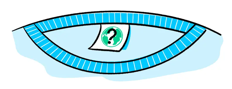 Cartoon illustration of the tag inside the collar of a blue shirt.