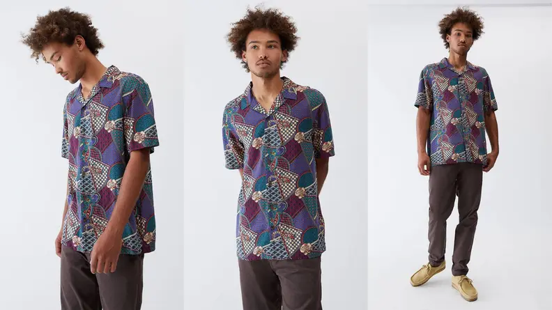 man wearing relaxed fit nostalgic button up from PacSun